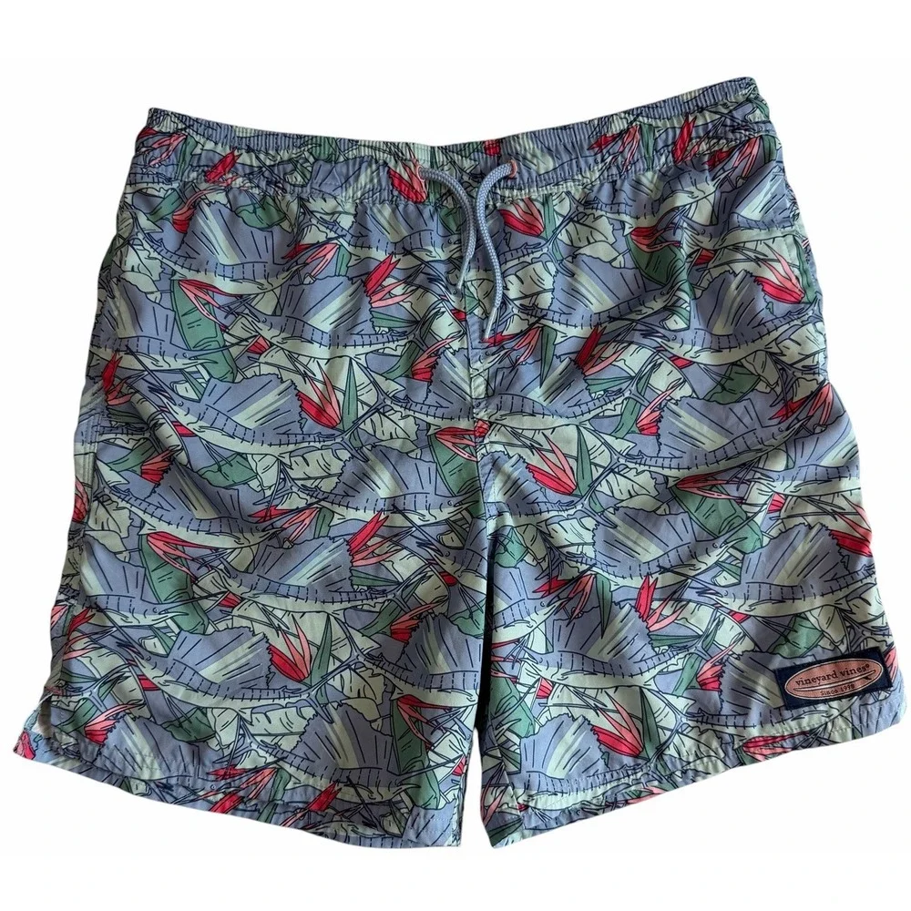 Vineyard Vines Boys Swim Trunks Board Short Sailfish Allover Print Medium 10/12
